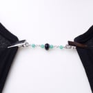 Cardigan clips - Blue goldstone and green bead sweater clip