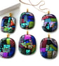 Dichroic Glass S017 Supersize Patchwork 3-layer Pendant with Gold plated chain - Image 7