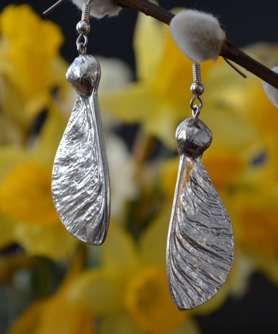 Sycamore seed pod pewter earrings