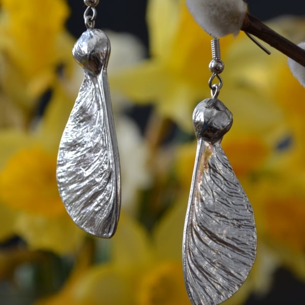 Sycamore seed pod pewter earrings