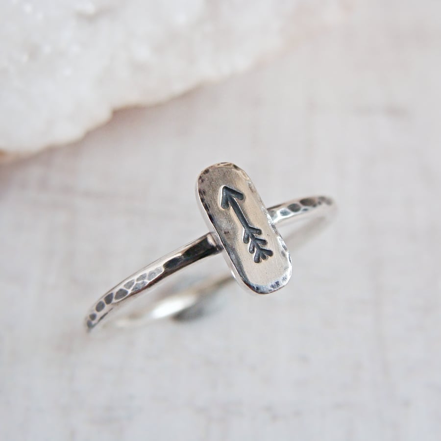 Sterling Silver Single Arrow Stacking Ring - Positive Affirmation Jewellery