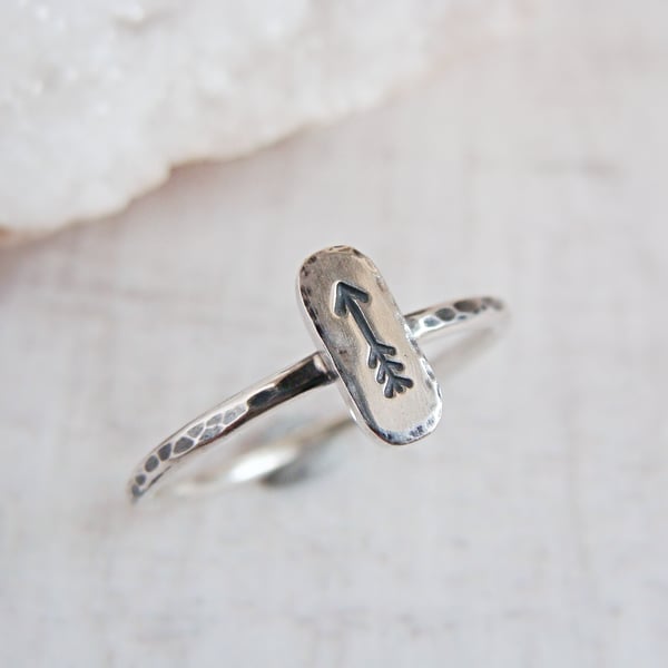 Sterling Silver Single Arrow Stacking Ring - Positive Affirmation Jewellery