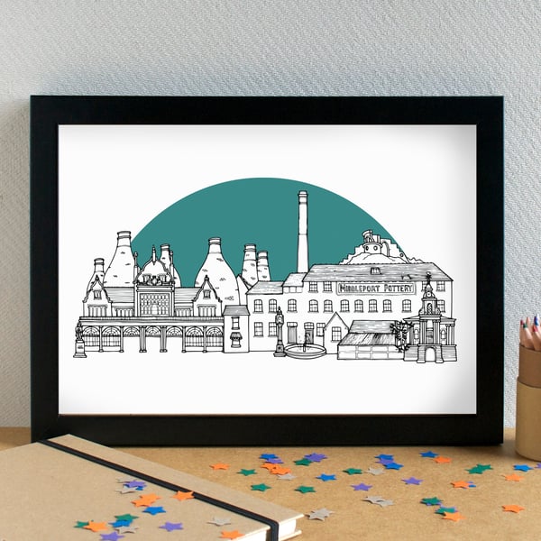 Stoke-on-Trent Landmarks Skyline Art Print