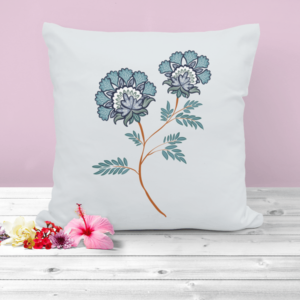 Single floral patterned cushion, minimal design, simplicity at its best.