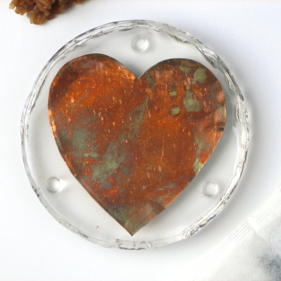 Rustic Copper Heart Resin Coaster
