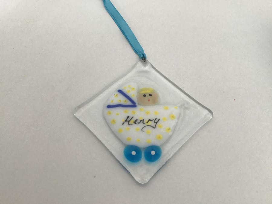 Baby fused glass gift personalised 