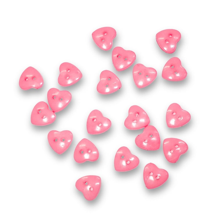 Pink Acrylic two hole heart buttons 15mm by 14mm - pack of 20