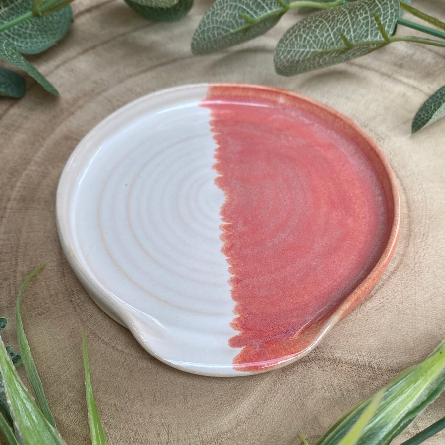 Handmade Ceramic Pink and White Spoon Rest