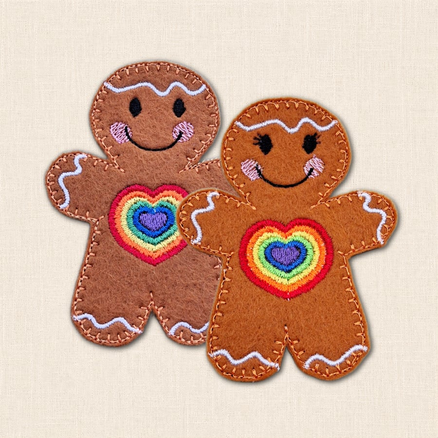 Rainbow Heart Gingerbread Decoration - Embroidered Pride Character