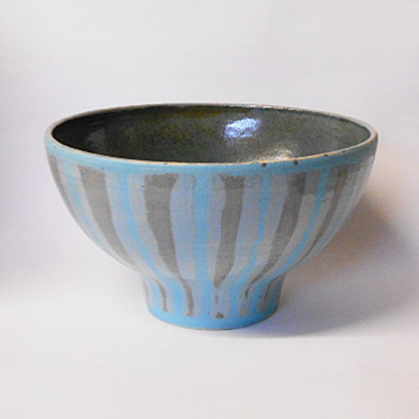 Bowl Wheel thrown stoneware Grey Striped Durable stoneware Ceramic.