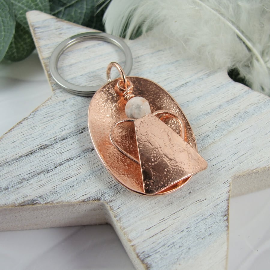 Guardian Angel Key Ring. Copper with Jasper Bag Charm