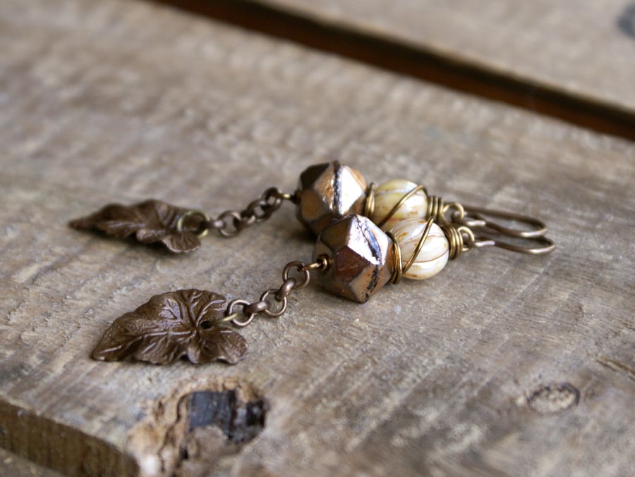 Wire Wrapped Autumn Leaf Earrings