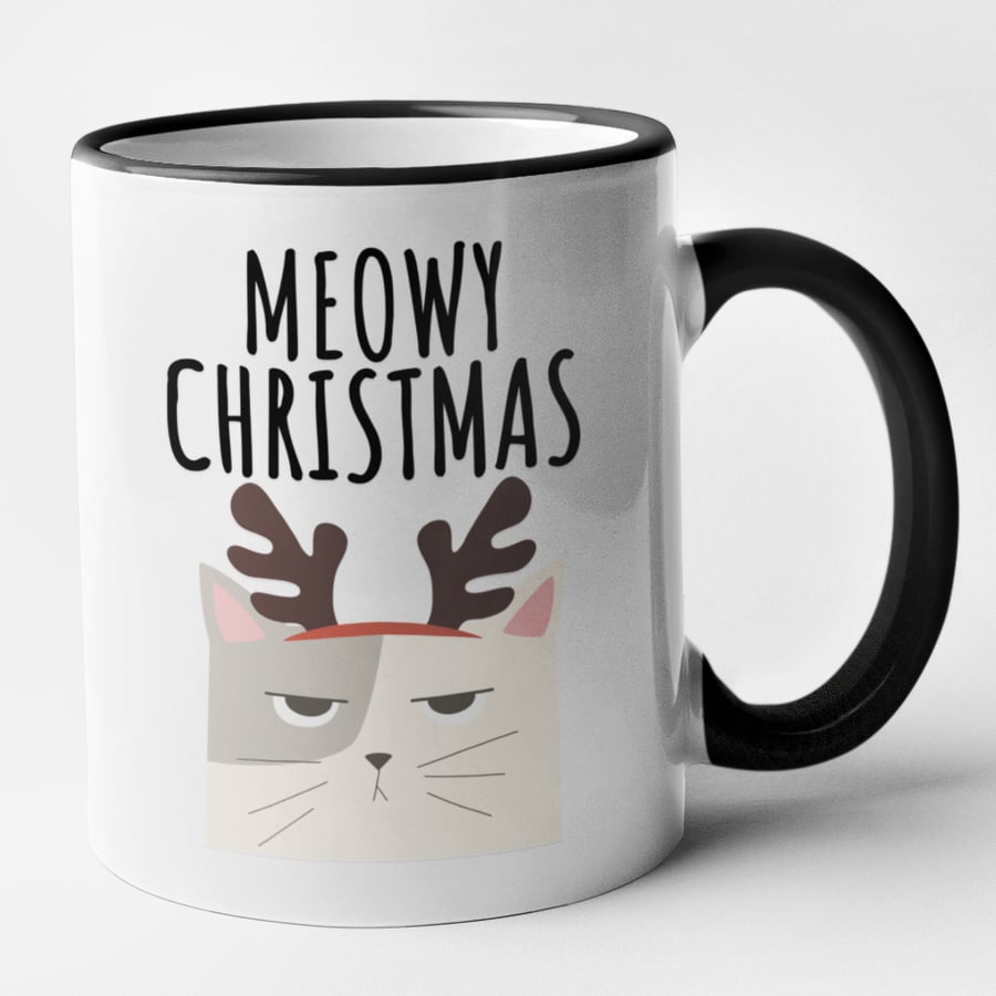 Meowy Christmas Mug - Funny Novelty Cat Christmas Mug Gift