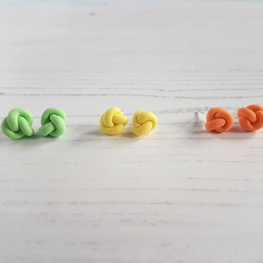 SPRING COLOURS Knot style stud earrings, limited pairs available