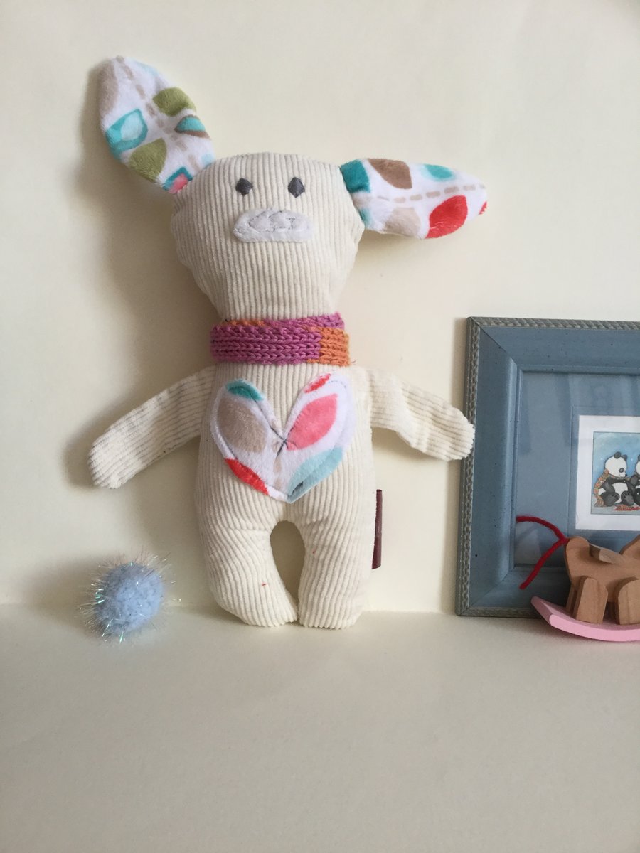 Cream Bunny with scarf, Handmade plushie bunny with a heart, nursery, Kawaii