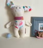 Cream Bunny with scarf, Handmade plushie bunny with a heart, nursery, Kawaii - Image 1
