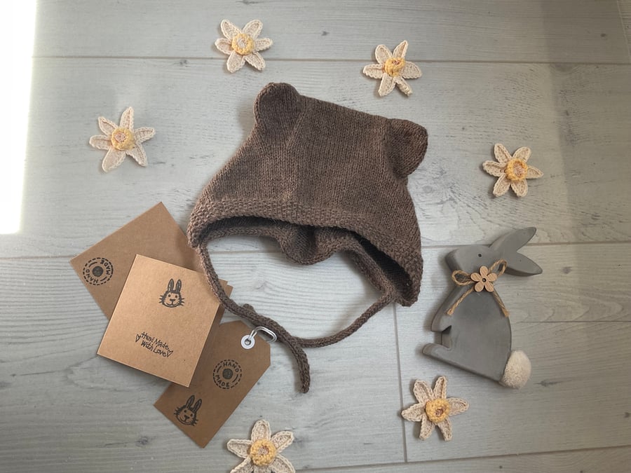 Hand Knitted Baby Bear Hat