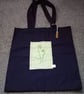 Fern plant embroidery tote bag up-cycled navy and and green