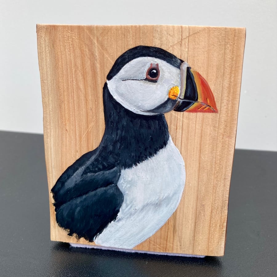 Puffin original art on wood