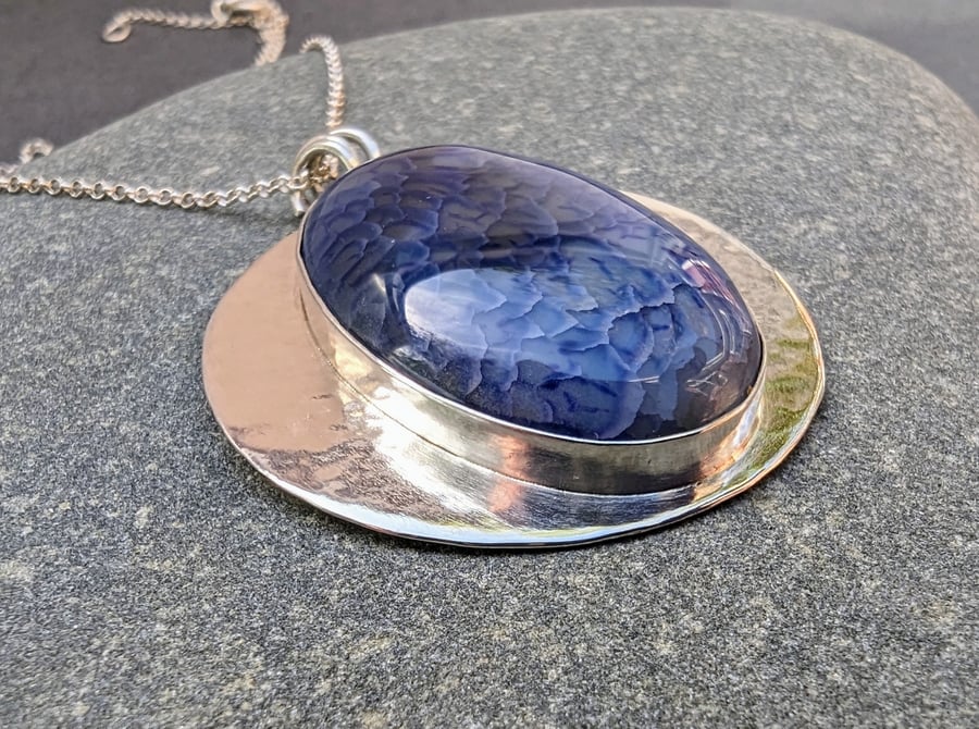 Sterling Silver and Dragons Vein Agate Pendant