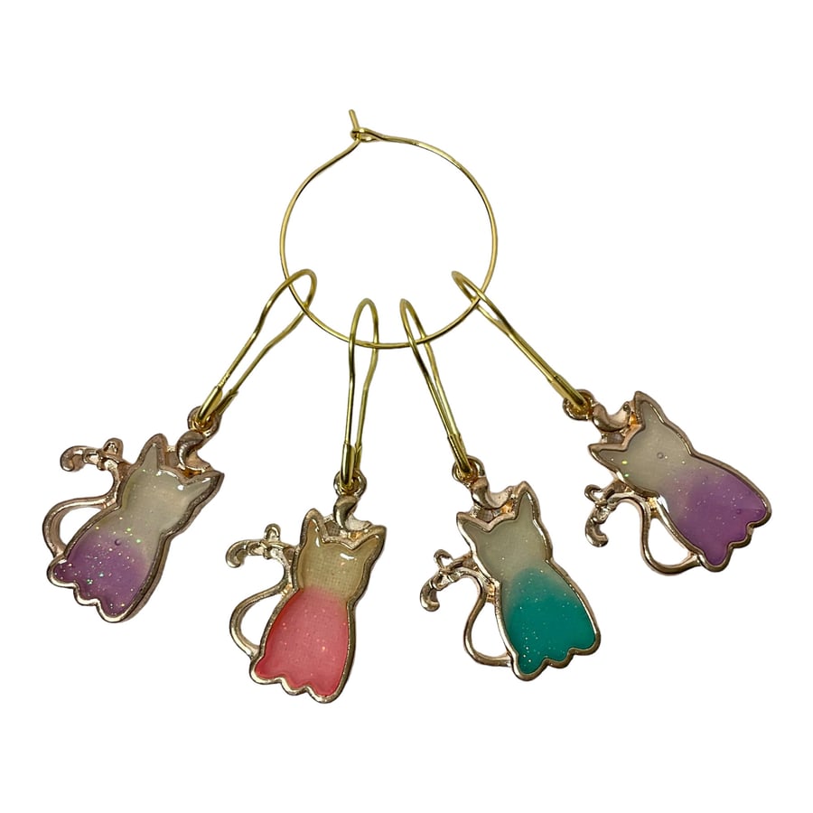 Cat Stitch markers for knitting and crochet , progress cat charms, lace markers,