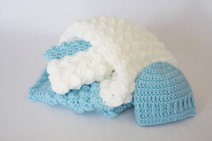 Handmade Heirloom Baby Blanket and Hat Gift Set