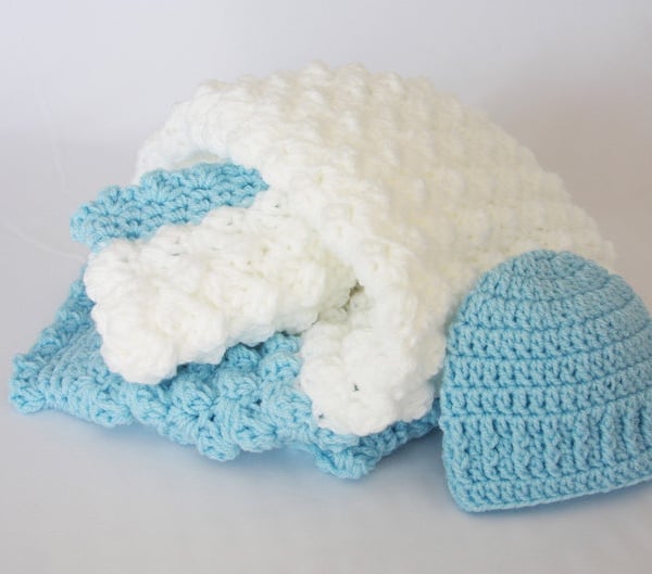 Handmade Heirloom Baby Blanket and Hat Gift Set