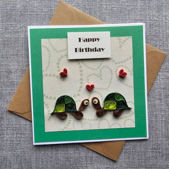 Little Quilled Tortoises Birthday Card Size 13.5cm x 13.5cm