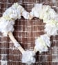 HEART WREATH, LARGE, WHITE FABRIC FLORAL, ROMANTIC, VALENTINE DECOR