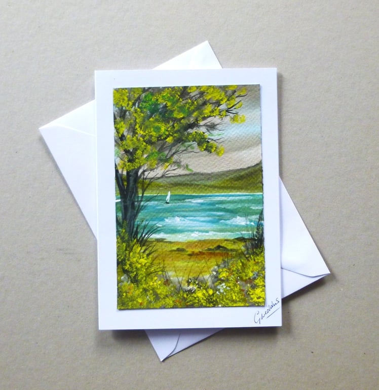 original art hand painted landscape watercolour greetings card ( ref FA139 B1 )