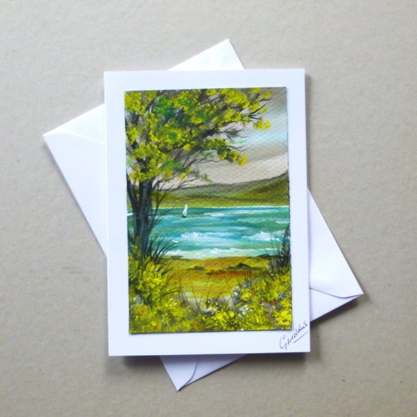 original art hand painted landscape watercolour greetings card ( ref FA139 B1 )