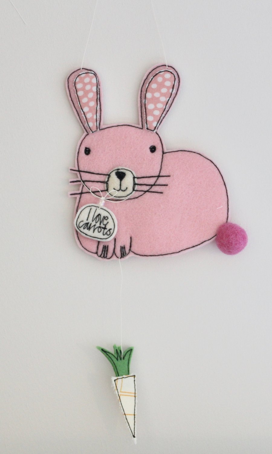'Pink Rabbit loves Carrots' - Hanging Decoration