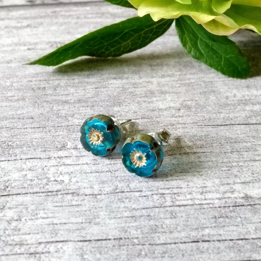 Flower Earrings - Mediterranean Blue Earrings - Stud Earrings