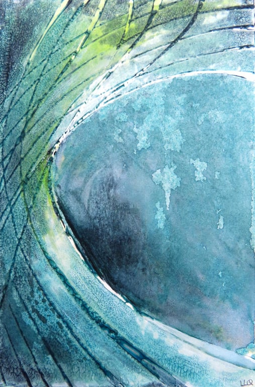 Big wave print and mixed media semi abstract minimalist art