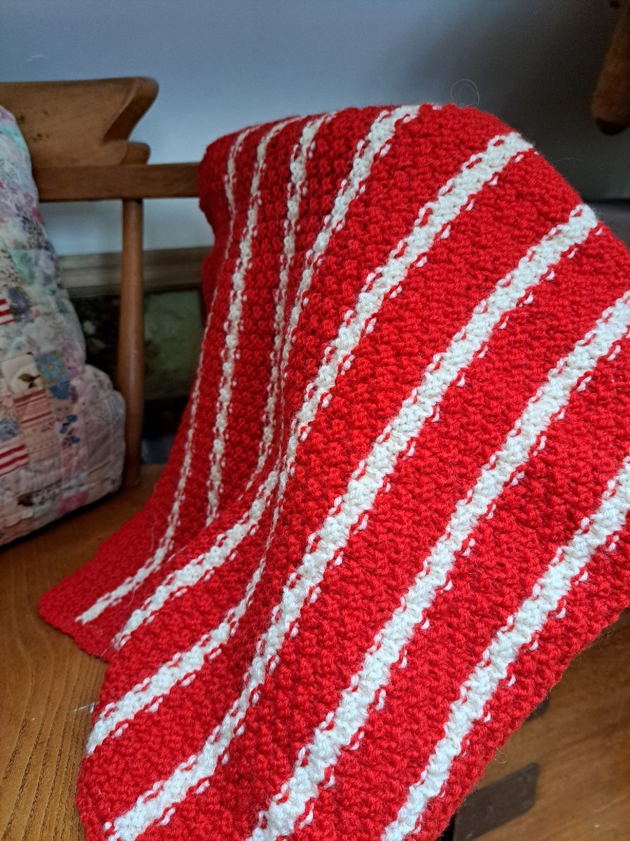 Red and cream striped baby blanket