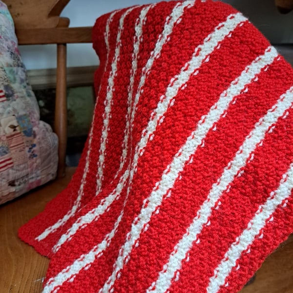 Red and cream striped baby blanket