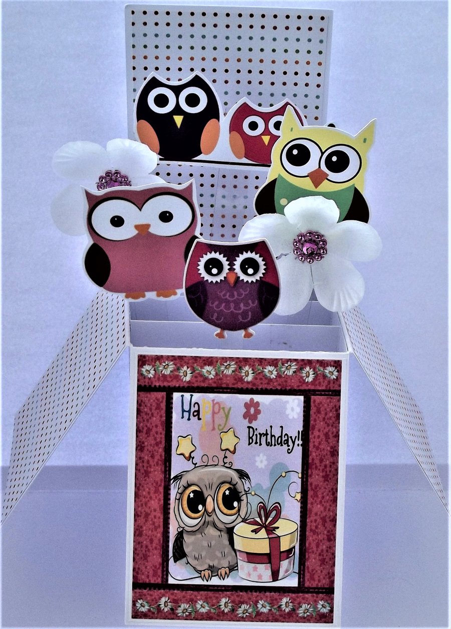 Girls Birthday Card With Owls