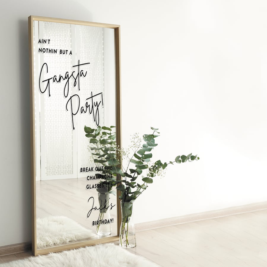 Gangster Party - Birthday Mirror Decal: Personalised Mirror Sticker, Party Decor
