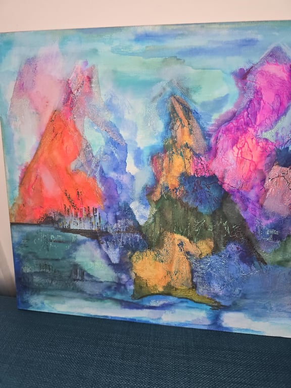 Vivid peaks - mixed media on a3 canvas board