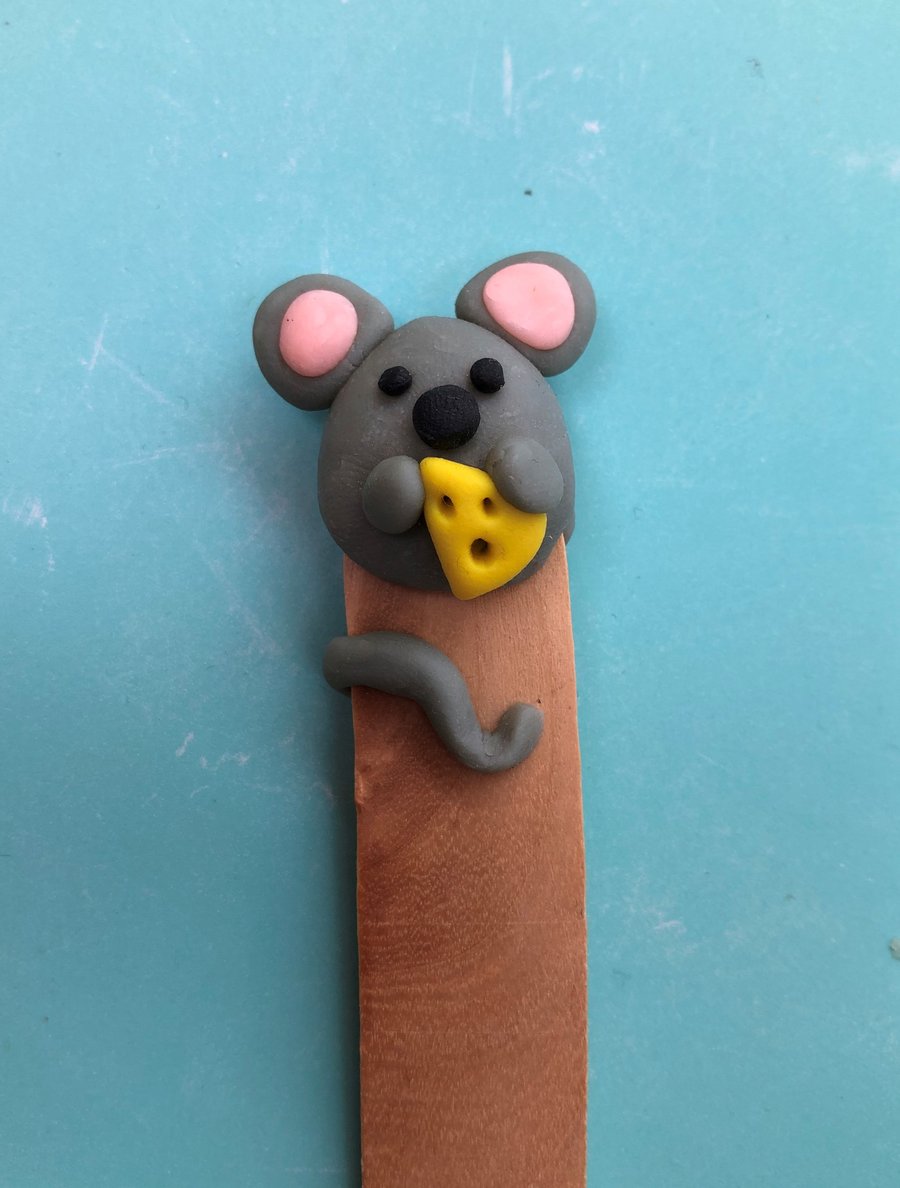 Greedy Mouse With Cheese polymer clay bookmark - free postage within UK