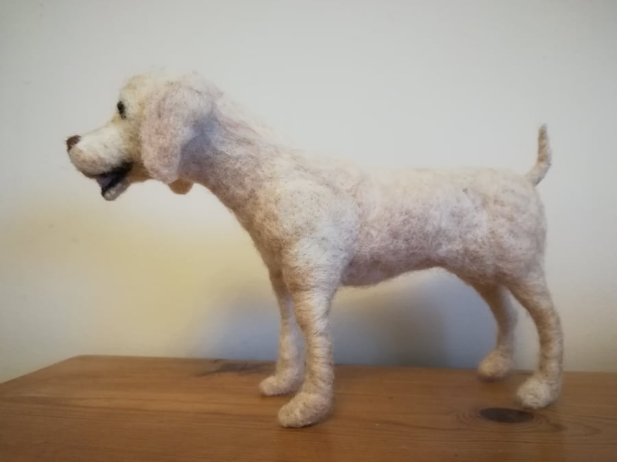 Golden labrador retriever dog sculpture, needle felted wool, handmade artist col