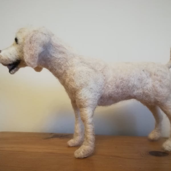 Golden labrador retriever dog sculpture, needle felted wool, handmade artist col