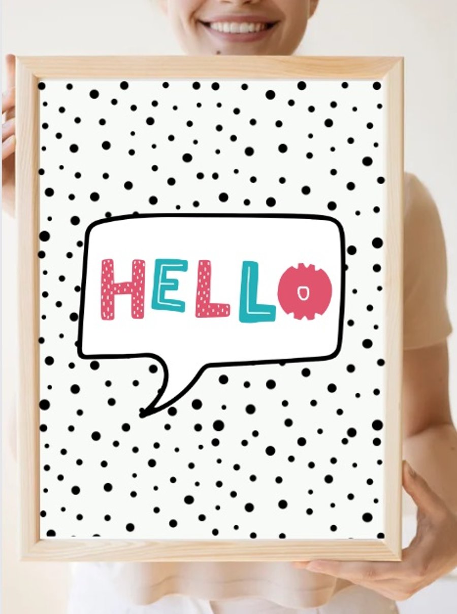 Girls or Boys Wall Art Print – A4 Quote Poster –  Hello  -  Unframed