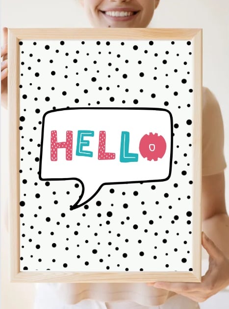 Girls or Boys Wall Art Print – A4 Quote Poster –  Hello  -  Unframed