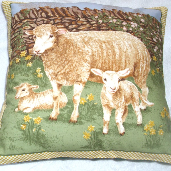 On the Farm sheep and lambs in springtime cushion