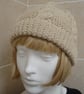 Cream Knitted With Alpaca and Acrylic Yarn Six Cable Pattern Hat (J96) - Image 1