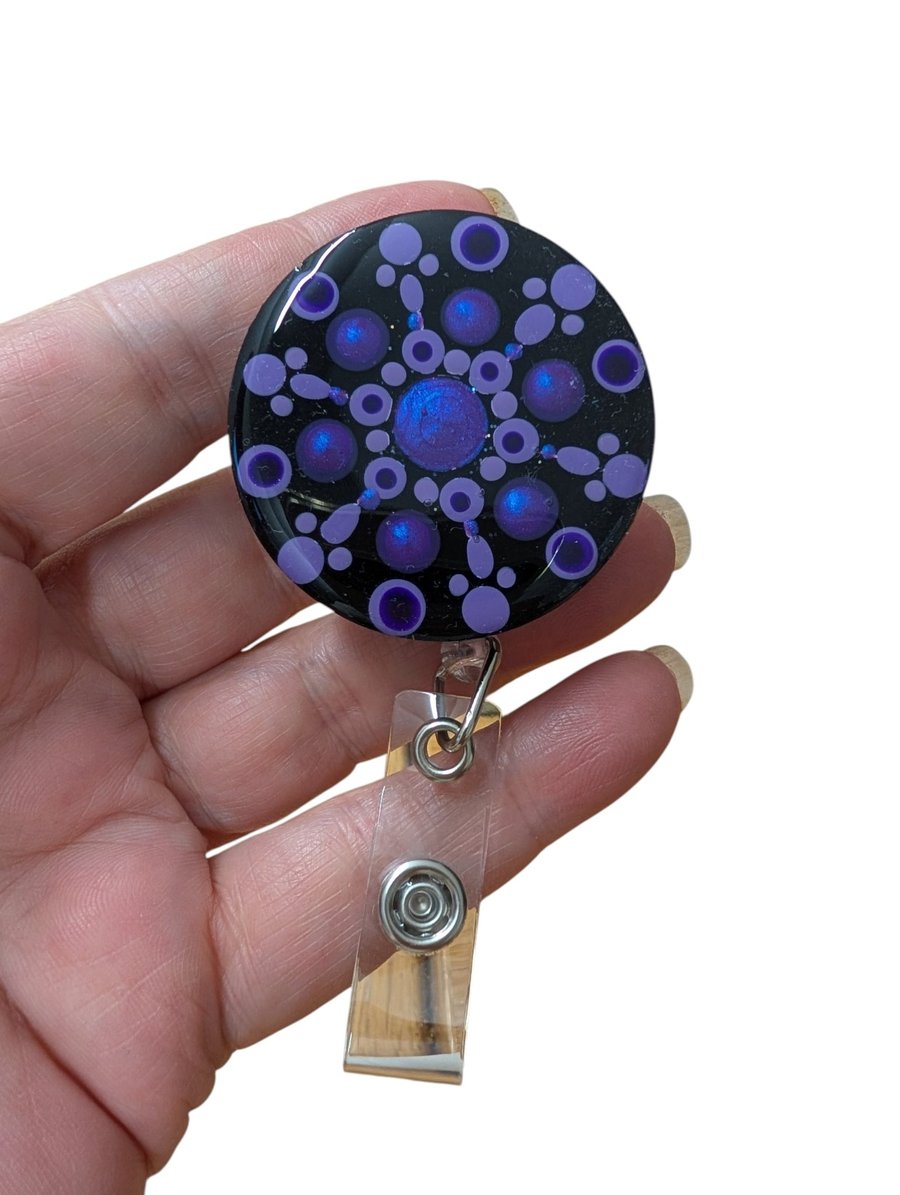 Hand painted mandala Badge Reel
