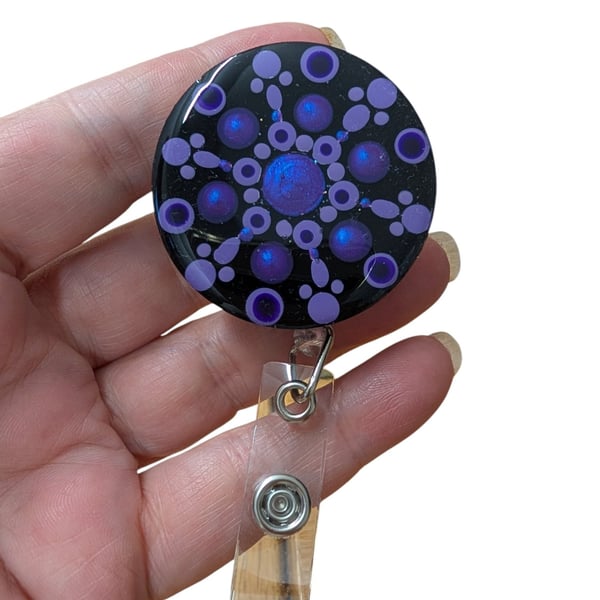 Hand painted mandala Badge Reel