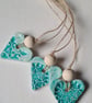FREE DELIVERY Mini blue heart clay hanging decorations gift tag set of three