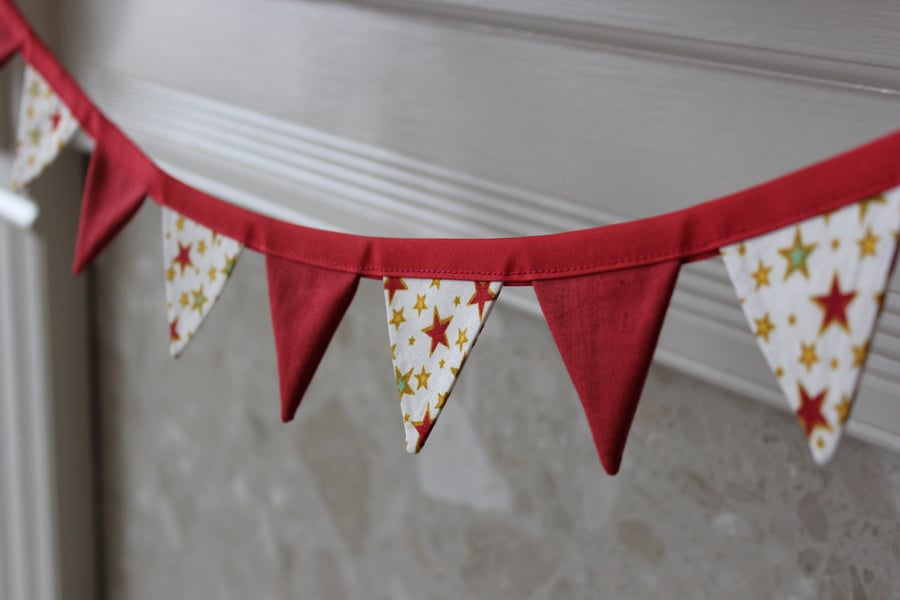 Mini Christmas Bunting - Red with Christmas Stars